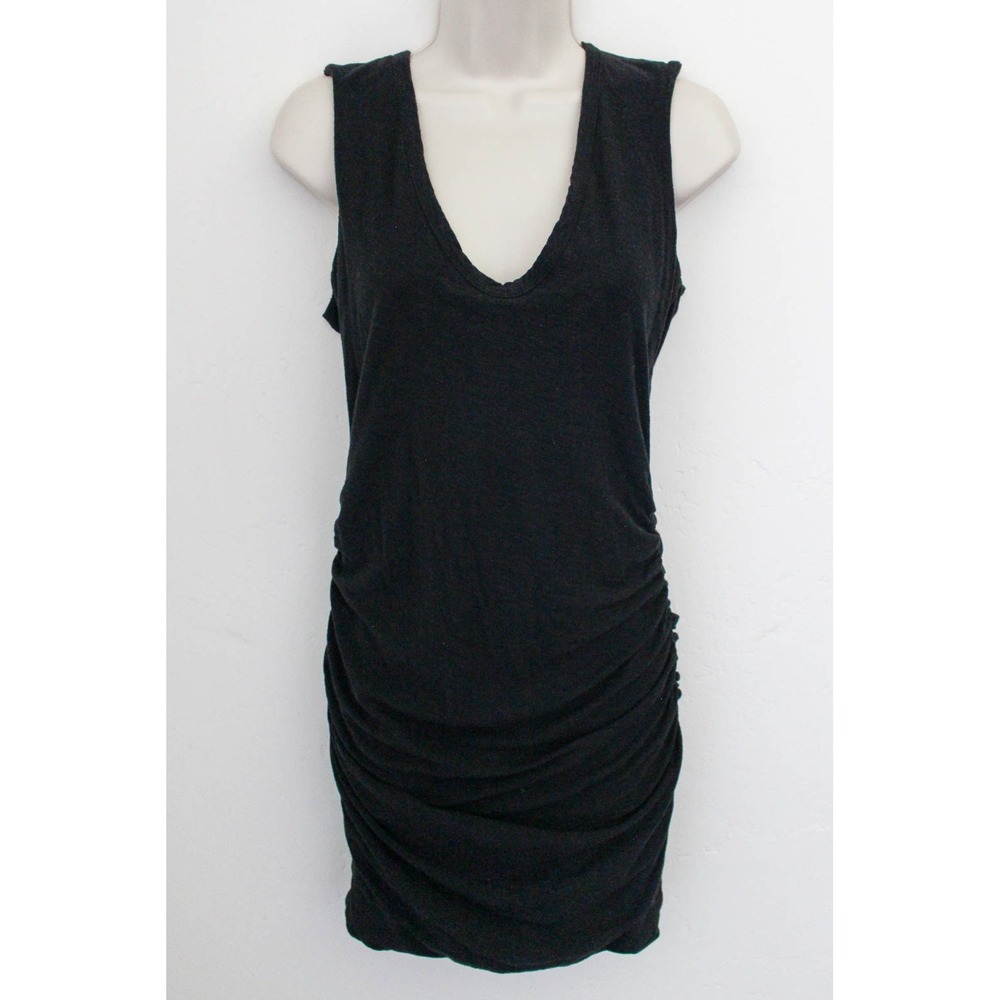James Perse Standard Dress Size 2 Medium Black Ruched V-Neck Sleeveless Pullover